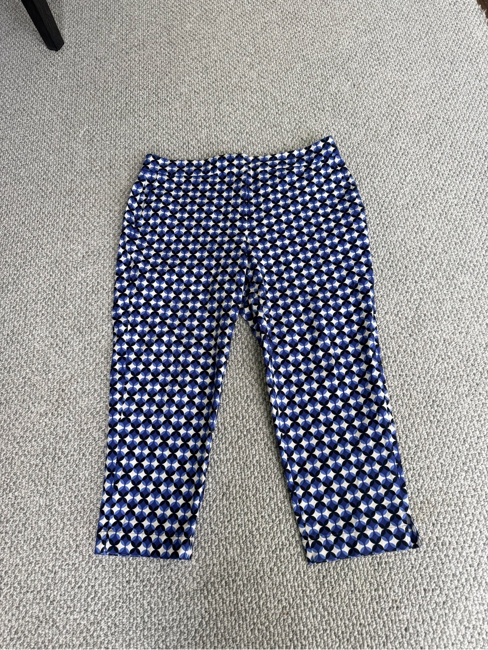 Kate Spade  Doris Ankle Pants Size 16 Blue Geometric Patio Tile Stretch Cotton